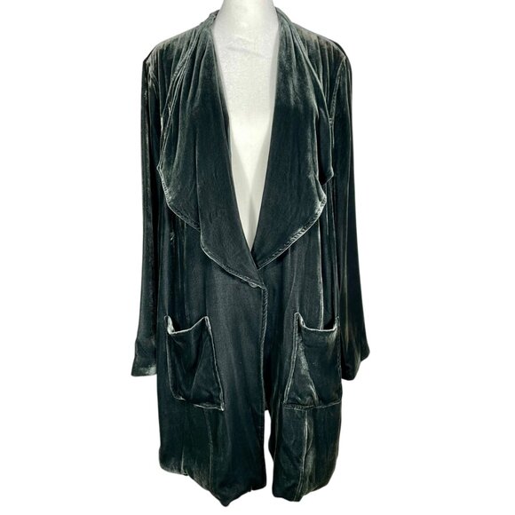 Poetry Silk Velvet Open Front Jacket Drape Collar Charcoal Gray Size 16 Luxury - Picture 3 of 12